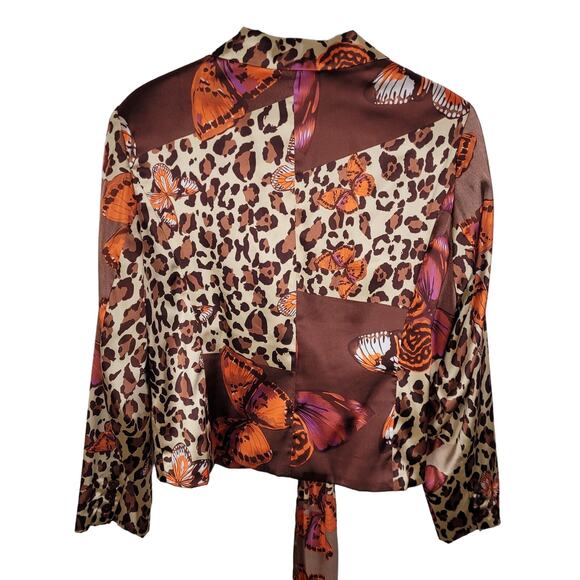 Russell Keng Womens Silk Brown and Orange Butterfly and Cheetah Print Jacket - Picture 2 of 6